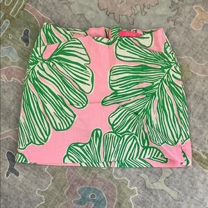 Lilly Pulitzer Pink and Green Leaf Print Mini Skirt